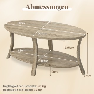 Costway Οβάλ Τραπεζάκι Σαλονιού με Ράφι Διόροφη Τραπέζι Καφέ Βελανι...