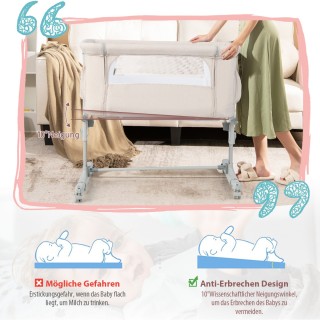 Costway  Φορητή 3-σε-1 Βρεφική Κούνια με 5 Επίπεδα Ρυθμιζόμενο Ύψος...