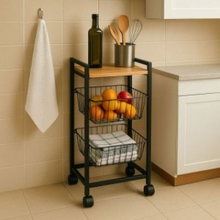 ModernHome Τροχήλατο Κουζίνας με 2 καλάθια και ράφι, οργανωτής με ρ...