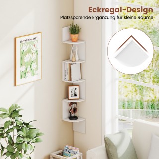 Costway Πενταόροφο Κρεμαστό Γωνιακό Ράφι Τοίχου Λευκό JZ10377WH