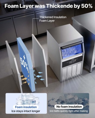 VEVOR Επαγγελματική Παγομηχανή 59kg/24h με Αποθήκευση 14kg Ανοξείδω...