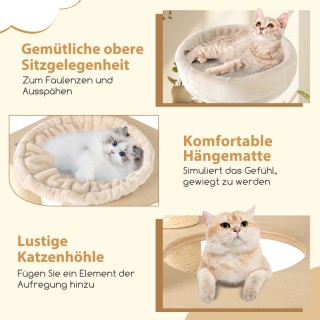 Costway Ξύλινο Ονυχοδρόμιο Γάτας με Διώροφο Σπίτι, Άνετη Αιώρα και ...