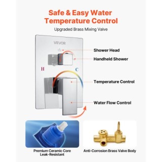 VEVOR Σετ Ντους με Κεφαλή Βροχής 12 και Χειροκίνητη Ντους σε Χρώμιο...
