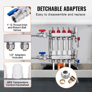 Σετ Συλλέκτη Θέρμανσης Δαπέδου VEVOR 4-Κλάδων για Σωλήνες PEX 1/2  ...