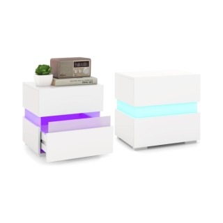 Costway  Σετ 2 Κομοδίνων LED με 2 Συρτάρια Λευκός Υψηλής Γυαλάδας 4...