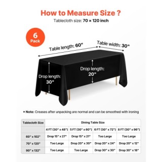 VEVOR Σετ 6 Μαύρα Τραπεζομάντηλα (70 x 120 εκ.) για Ορθογώνια Τραπέ...