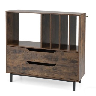 Costway Ρετρό Βάση Πικάπ με 4 Θήκες Βινυλίου & 2 Συρτάρια σε Καφέ Χ...