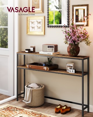 VASAGLE Κονσόλα Διπλού Ραφιού 20x120x80 εκ. για Σαλόνι ή Χολ, Ρουστ...