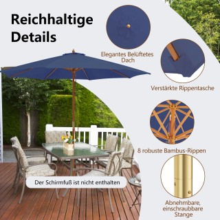 Costway  Μεγαλοπρεπής Ξύλινη Ομπρέλα Τραπεζιού με 8 Μπαμπού Ακτίνες...