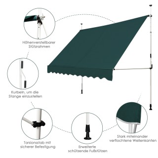 Costway Πράσινη πτυσσόμενη τέντα 300 cm για μπαλκόνι - UV ανθεκτικ... Costway Πράσινη πτυσσόμενη τέντα 300 cm για μπαλκόνι - UV ανθεκτικ...