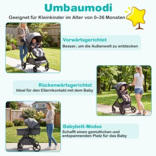 Costway Πτυσσόμενο Καρότσι 3 σε 1 με Αναστρέψιμο Κάθισμα και Θέση Ύ...