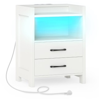 Costway Κομοδίνο με LED Φώτα & Σταθμό Φόρτισης, 2 Συρτάρια & Ανοιχτ...
