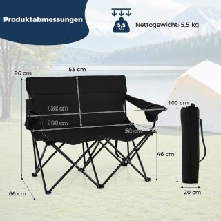 Costway Διθέσια Καρέκλα Camping 132x66x96 cm με Υψηλή Πλάτη και Πλα...