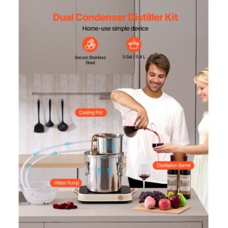 VEVOR Σετ Απόσταξης Φεγγαρόφωτου 3 Γαλόνια Νερού Αλκοόλης Αποστακτή...