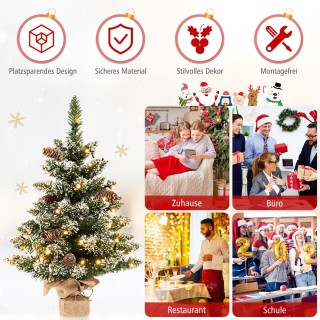 Costway Μικρό Χριστουγεννιάτικο Δέντρο 64 εκ. με Φώτα LED και Κουκο...