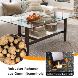 Costway Γυάλινο Διπλό Τραπεζάκι Σαλονιού 107x60 εκ. HV10724BN