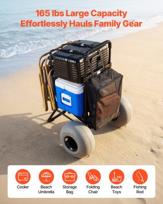 VEVOR Καρότσι Παραλίας με Μεγάλες Ρόδες για Άμμο, Πτυσσόμενο, Ρυθμι...