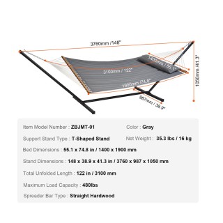 Διπλή Καπιτονέ Αιώρα με Βάση 1400 x 1900 mm VEVOR HFDCHSCSTXYZG0K4NV0