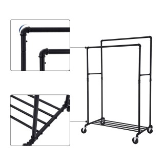 Διπλή Μεταλλική Κρεμάστρα Ρούχων Δαπέδου 100 x 162 x 59 cm με Ρόδες...