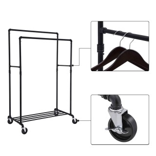 Διπλή Μεταλλική Κρεμάστρα Ρούχων Δαπέδου 100 x 162 x 59 cm με Ρόδες...