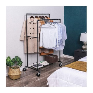 Διπλή Μεταλλική Κρεμάστρα Ρούχων Δαπέδου 100 x 162 x 59 cm με Ρόδες...