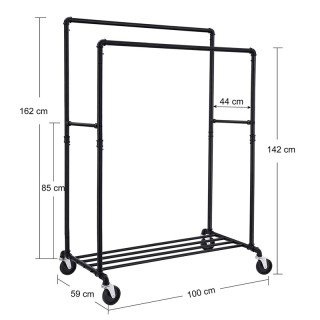 Διπλή Μεταλλική Κρεμάστρα Ρούχων Δαπέδου 100 x 162 x 59 cm με Ρόδες...