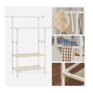 Διπλή Μεταλλική Κρεμάστρα Ρούχων Δαπέδου με 2 Υφασμάτινα Ράφια 114 ... Διπλή Μεταλλική Κρεμάστρα Ρούχων Δαπέδου με 2 Υφασμάτινα Ράφια 114 ...