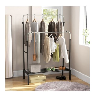 Διπλή Μεταλλική Κρεμάστρα Ρούχων Δαπέδου με 1 Ράφι 108 x 50 x 160/1... Διπλή Μεταλλική Κρεμάστρα Ρούχων Δαπέδου με 1 Ράφι 108 x 50 x 160/1...