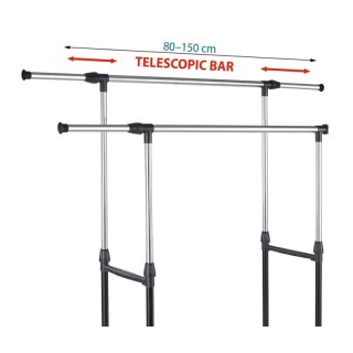 Διπλή Μεταλλική Τροχήλατη Κρεμάστρα Ρούχων Δαπέδου 80-150 x 43 x 90... Διπλή Μεταλλική Τροχήλατη Κρεμάστρα Ρούχων Δαπέδου 80-150 x 43 x 90...