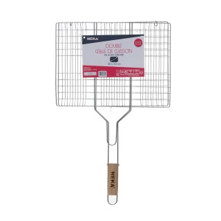 Διπλή Σχάρα Ψησίματος από Ατσάλι με Ξύλινη Λαβή 40 x 30 cm Neka 118043 Διπλή Σχάρα Ψησίματος από Ατσάλι με Ξύλινη Λαβή 40 x 30 cm Neka 118043