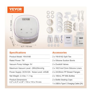 Διπλό Ηλεκτρικό Θήλαστρο με 4 Λειτουργίες και Οθόνη LED VEVOR DDXNQ...