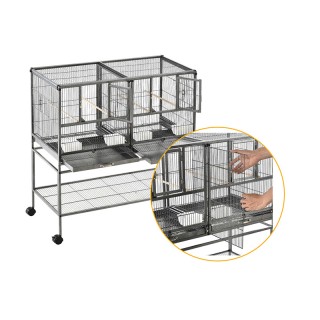 Διπλό Μεταλλικό Τροχήλατο Κλουβί Πτηνών 95 x 45.5 x 102 cm PawHut D...