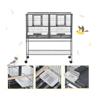 Διπλό Μεταλλικό Τροχήλατο Κλουβί Πτηνών 95 x 45.5 x 102 cm PawHut D...