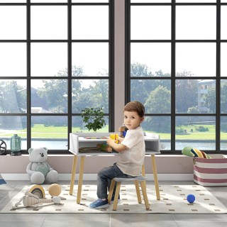 Παιδικό Τραπεζάκι HOMCOM με σκαμπό, Μπανκέ με αναστρέψιμο πάνω μέρο...