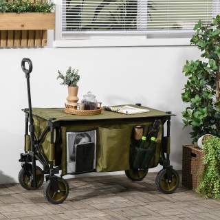 Outsunny 125L Πτυσσόμενο καρότσι κήπου με χερούλι και 5 τσάντες, 10...