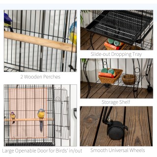 PawHut Bird and Canary Cage, Aviary με Μαύρες Μεταλλικές ρόδες 51x5... PawHut Bird and Canary Cage, Aviary με Μαύρες Μεταλλικές ρόδες 51x5...