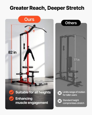 VEVOR Πολυμηχάνημα LAT Pull Down με ρυθμιζόμενο κάθισμα και ρολό αφ...