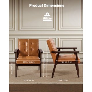 VEVOR Μοντέρνα Πολυθρόνα Κεντρικής Αιώνας από Δερματίνη με Ξύλινο Π...