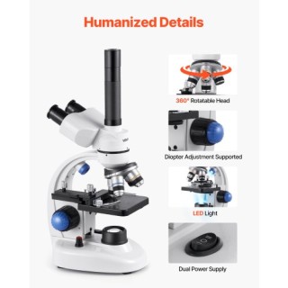 VEVOR Επαγγελματικό Τρινοκουλιακό Μικροσκόπιο 40-5000X Μεγέθυνσης S...