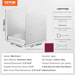 Ρυθμιζόμενη Βάση Στύλου VEVOR 152.4x152.4 από Ανοξείδωτο Ατσάλι για... Ρυθμιζόμενη Βάση Στύλου VEVOR 152.4x152.4 από Ανοξείδωτο Ατσάλι για...