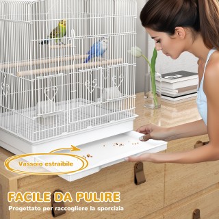 PawHut Φορητό Κλουβί Πουλιών με Χερούλι, Αποσπώμενο Δίσκο και 5 Πόρ...