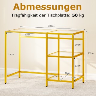 Costway Γραφείο Υπολογιστή με Επιφάνεια από Σκληρυμένο Γυαλί Χρυσό,... Costway Γραφείο Υπολογιστή με Επιφάνεια από Σκληρυμένο Γυαλί Χρυσό,...