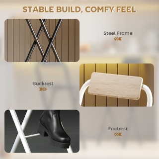 HOMCOM Σετ 2 Πτυσσόμενα Σκαμπό Μπαρ με Υποπόδιο, από Ξύλο και Ατσάλ...