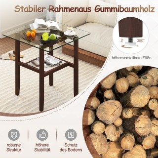 Costway Δίπατο γυάλινο τραπεζάκι σαλονιού 68x68x45 εκ. καφέ HV10725BN