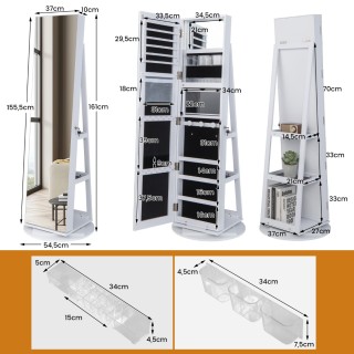 Costway Περιστρεφόμενη Ντουλάπα Κοσμημάτων με Τρίχρωμο LED Φωτισμό ...