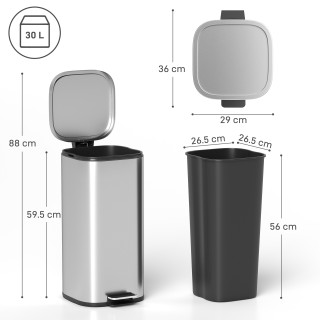 HOMCOM Κάδος Απορριμμάτων με Πεντάλ 30L με Αποσπώμενο Κουβά, από Μέ... HOMCOM Κάδος Απορριμμάτων με Πεντάλ 30L με Αποσπώμενο Κουβά, από Μέ...