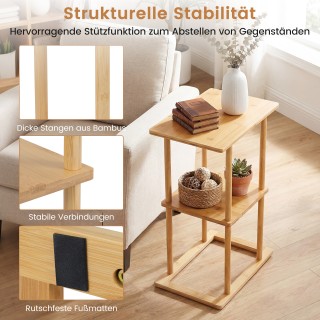Costway Σετ 2 ορθογώνια βοηθητικά τραπεζάκια από μπαμπού με ράφια α...