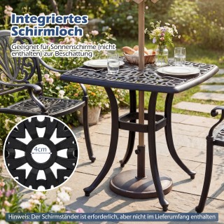 Costway Βοηθητικό τραπέζι μπαλκονιού από χυτό αλουμίνιο με οπή ομπρ...