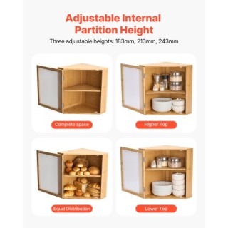 VEVOR Διπλής Στρώσης Μπαμπού Γωνιακό Κουτί Ψωμιού για Πάγκο Κουζίνα...