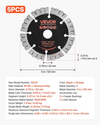 VEVOR Διαμαντόδισκοι Τοίχου 125 mm, 5 Τεμ., 20 mm Άξονας HNTJDP125M... VEVOR Διαμαντόδισκοι Τοίχου 125 mm, 5 Τεμ., 20 mm Άξονας HNTJDP125M...